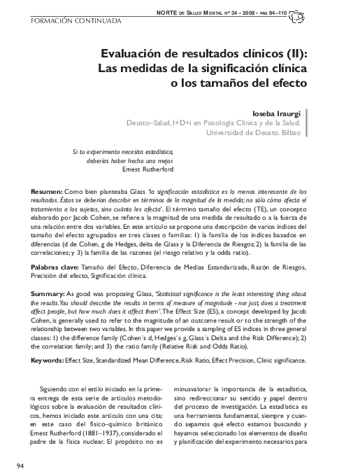 (PDF) Evaluación de resultados clínicos (II): Las medidas de la ...