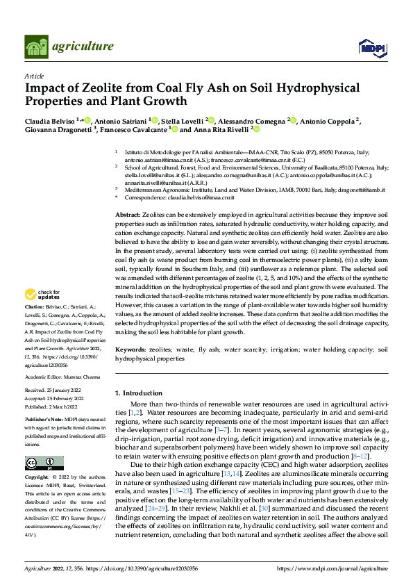 (PDF) Impact of Zeolite from Coal Fly Ash on Soil Hydrophysical ...