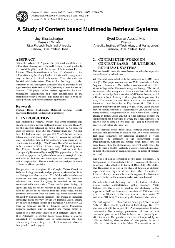 (PDF) A Study of Content based Multimedia Retrieval Systems