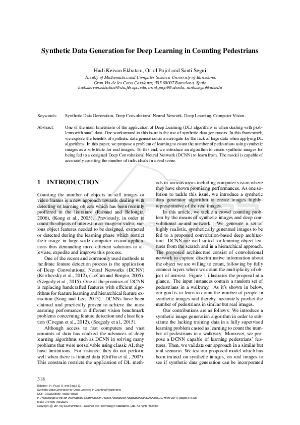 (PDF) Synthetic Data Generation for Deep Learning in Counting Pedestrians