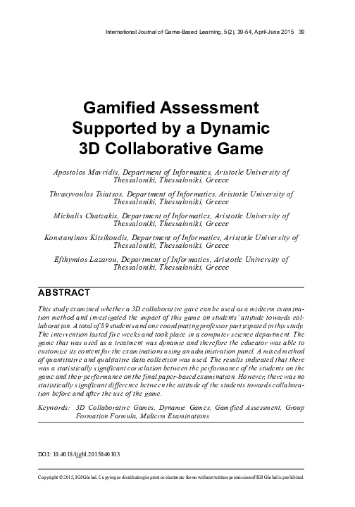 (PDF) Gamified Assessment Supported by a Dynamic 3D Collaborative Game
