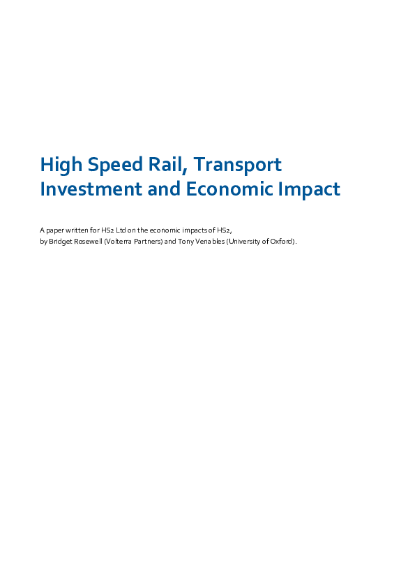 (PDF) High Speed Rail , Transport Investment and Economic Impact