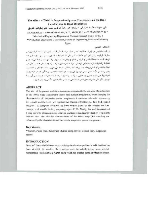 (PDF) The Effect of Vehicle Suspension System Components on The Ride ...