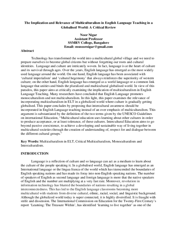 (PDF) The Implication and Relevance of Multiculturalism in English ...