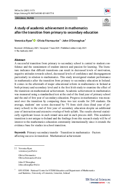 (PDF) A study of academic achievement in mathematics after the ...