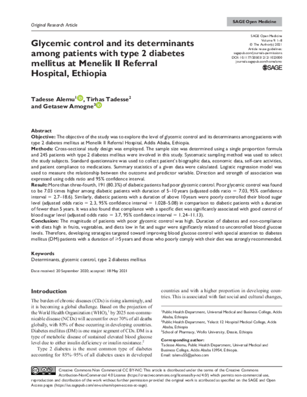 (PDF) Glycemic control and its determinants among patients with type 2 ...