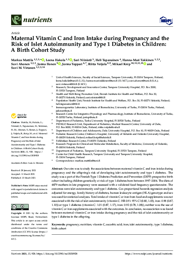 (PDF) Maternal Vitamin C and Iron Intake during Pregnancy and the Risk ...