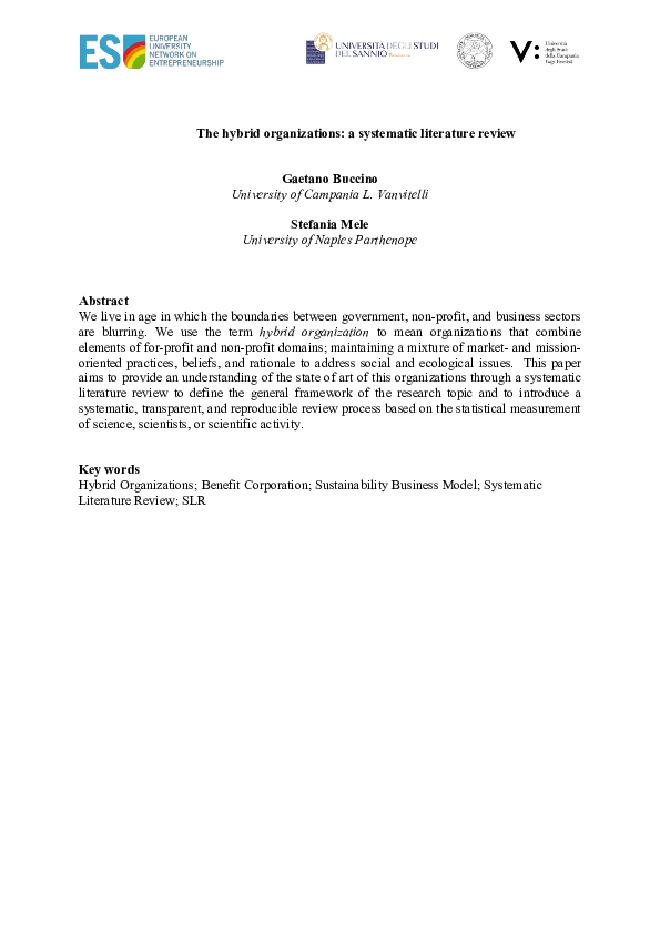 (PDF) The hybrid organizations: a systematic literature review