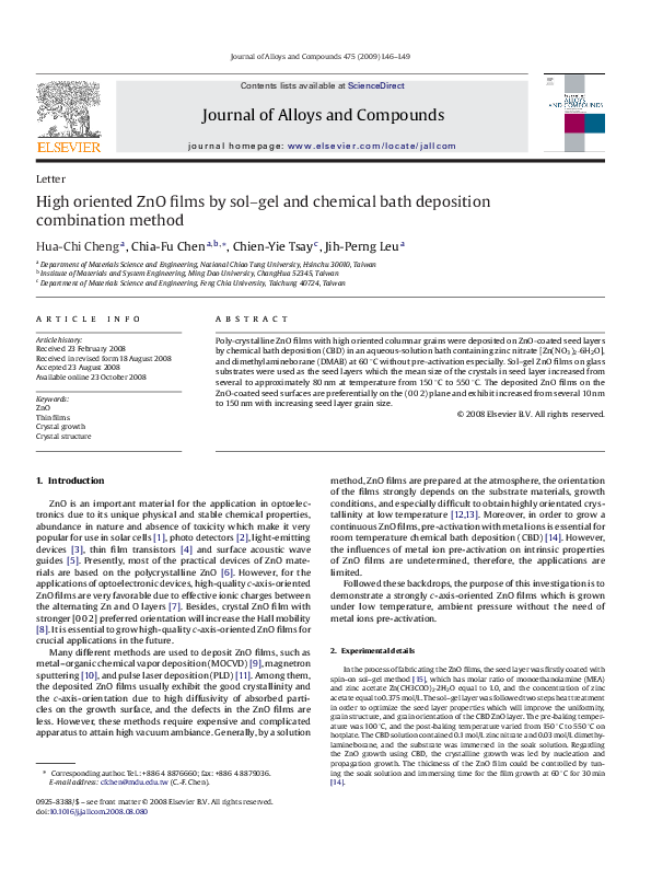 (PDF) High oriented ZnO films by sol–gel and chemical bath deposition ...
