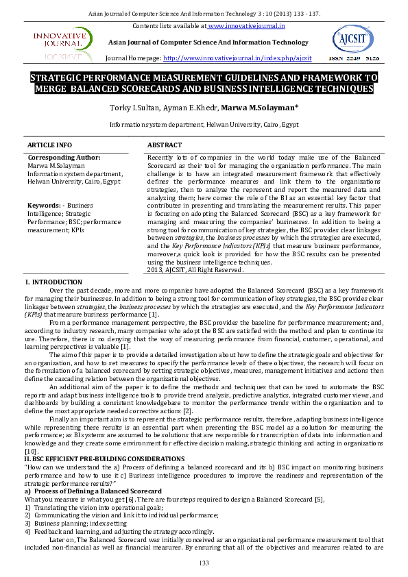 (PDF) Strategic Performance Measurement Guidelines and Framework to ...