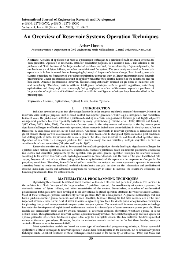 (PDF) An Overview of Reservoir Systems Operation Techniques