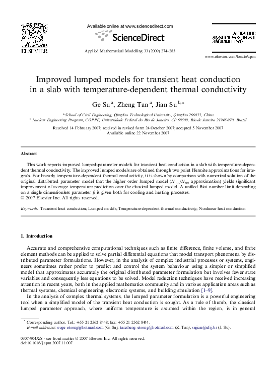 (PDF) Improved lumped models for transient heat conduction in a slab ...