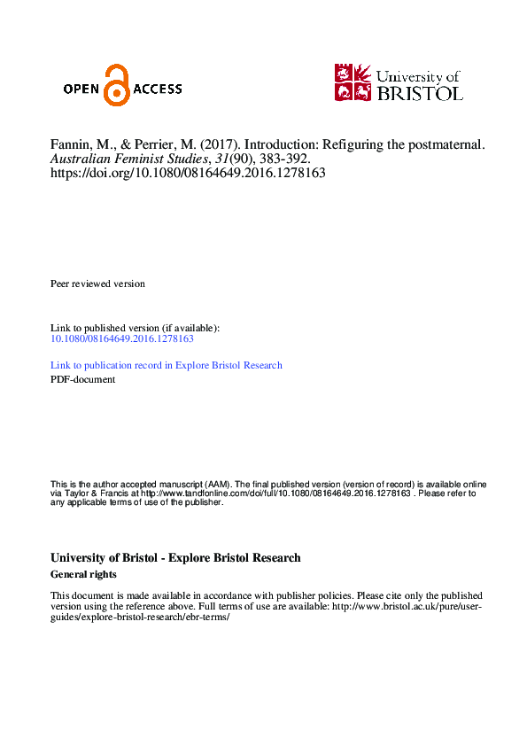 Introduction Refiguring the Postmaternal