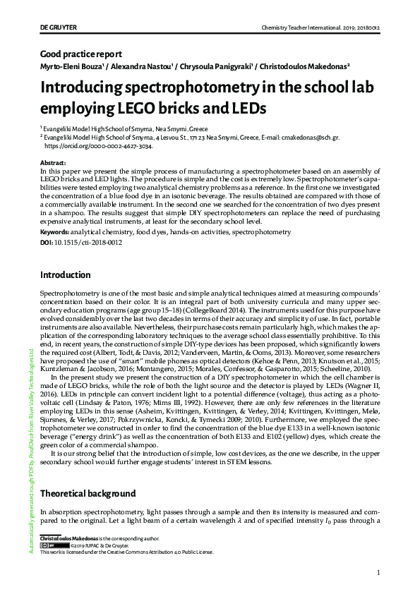 (PDF) Introducing spectrophotometry in the school lab employing LEGO ...