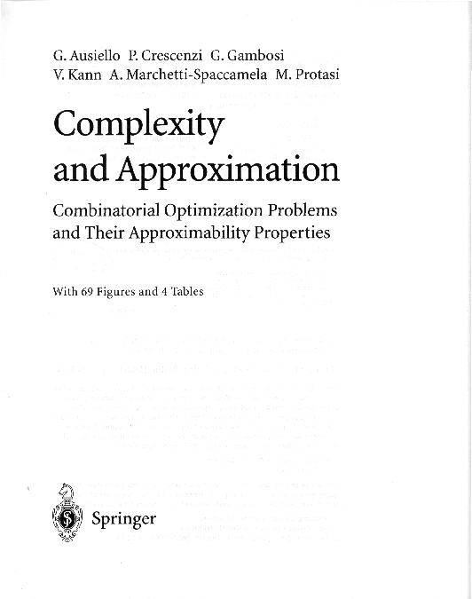 (PDF) Complexity and approximation: Combinatorial optimization problems ...