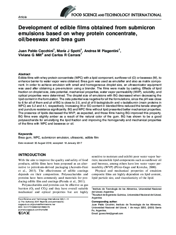(PDF) Development of edible films obtained from submicron emulsions ...