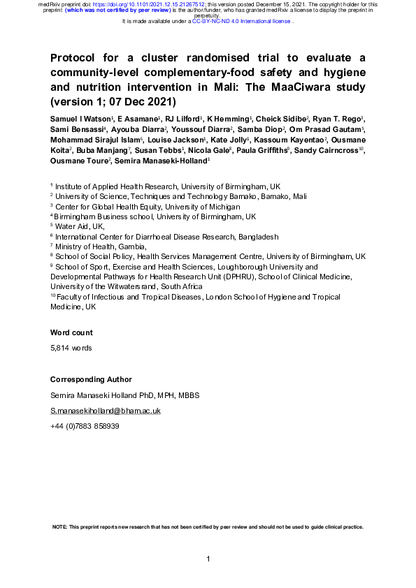 (PDF) Protocol for a cluster randomised trial to evaluate a community ...