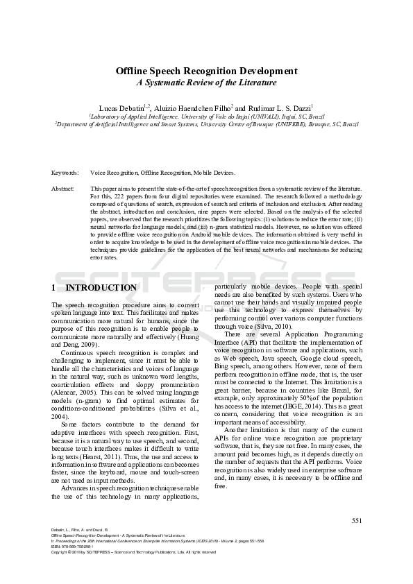 (PDF) Offline Speech Recognition Development - A Systematic Review of ...