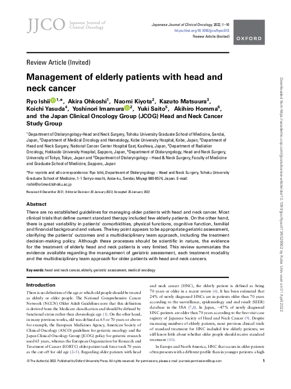 (PDF) Management of elderly patients with head and neck cancer