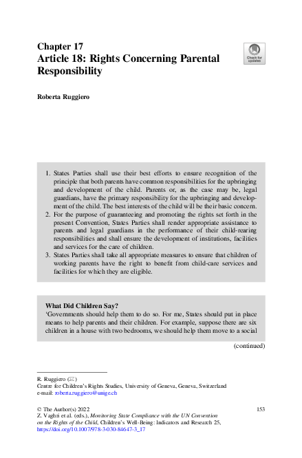 (PDF) Article 18: Rights Concerning Parental Responsibility