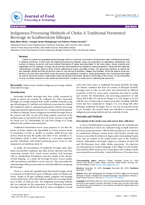 (PDF) Indigenous Processing Methods of Cheka: A Traditional Fermented ...