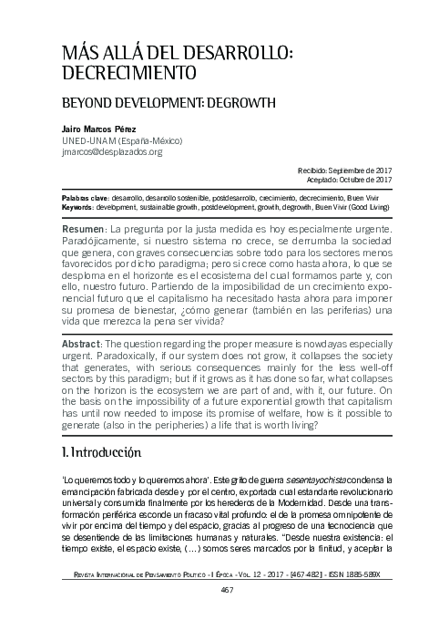 Más Allá Del Desarrollo: Decrecimiento