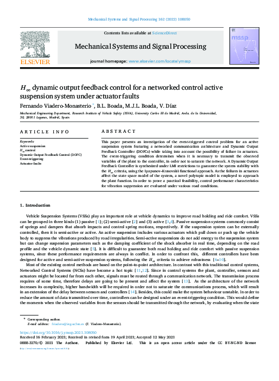 (PDF) H∞ dynamic output feedback control for a networked control active ...