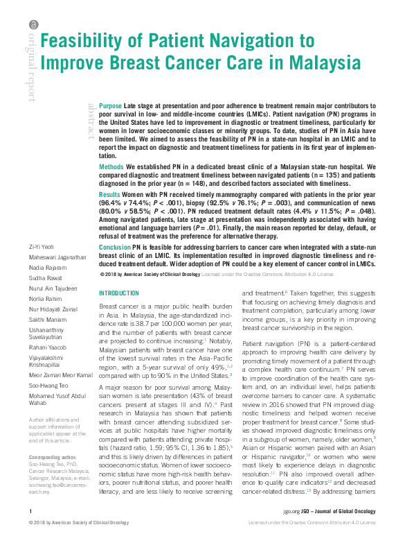 (PDF) Feasibility of Patient Navigation to Improve Breast Cancer Care ...