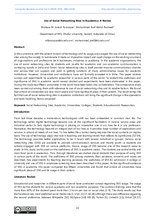 (PDF) Use of Social Networking Sites in Academics: A Review