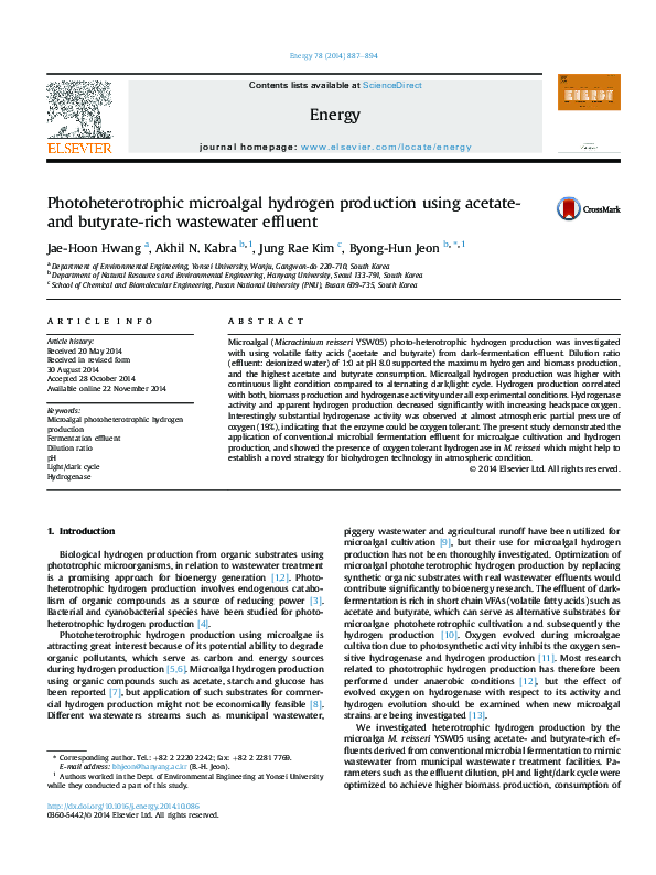 (PDF) Photoheterotrophic microalgal hydrogen production using acetate ...