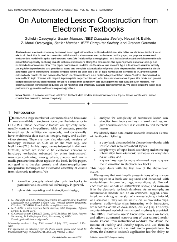 (PDF) On automated lesson construction from electronic textbooks