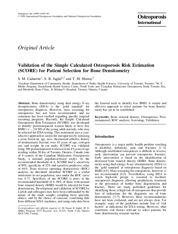 (PDF) Validation of the Simple Calculated Osteoporosis Risk Estimation ...