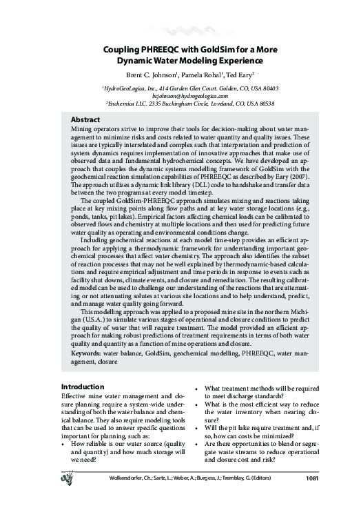(PDF) Coupling PHREEQC with GoldSim for a More Dynamic Water Modeling ...