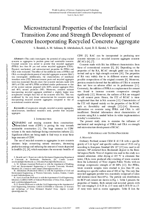 (PDF) Microstructural Properties Of The Interfacial Transition Zone And ...
