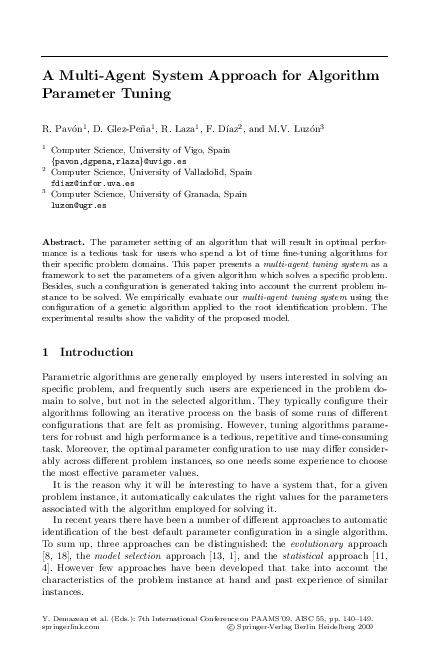 (PDF) A Multi-Agent System Approach for Algorithm Parameter Tuning
