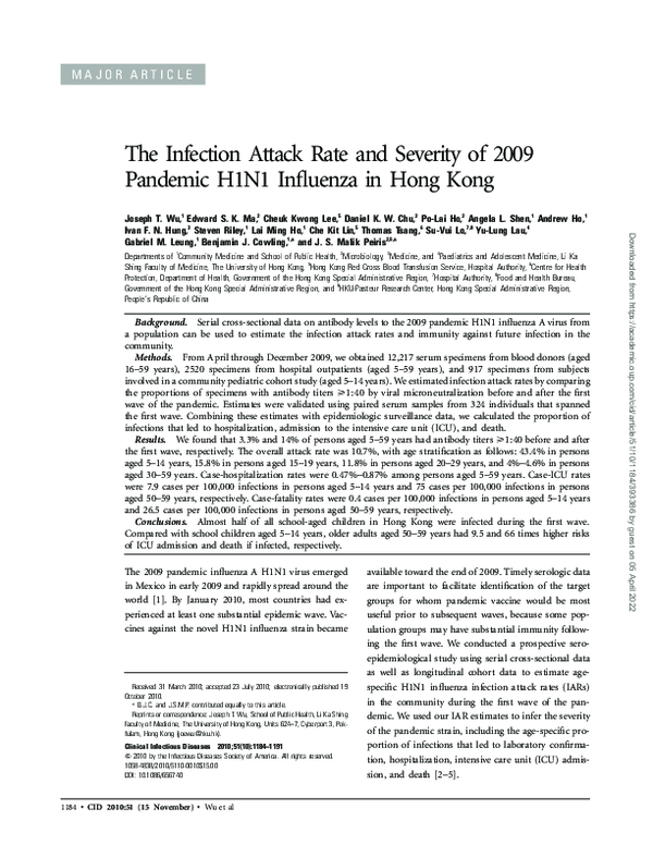 (PDF) The Infection Attack Rate and Severity of 2009 Pandemic H1N1 ...