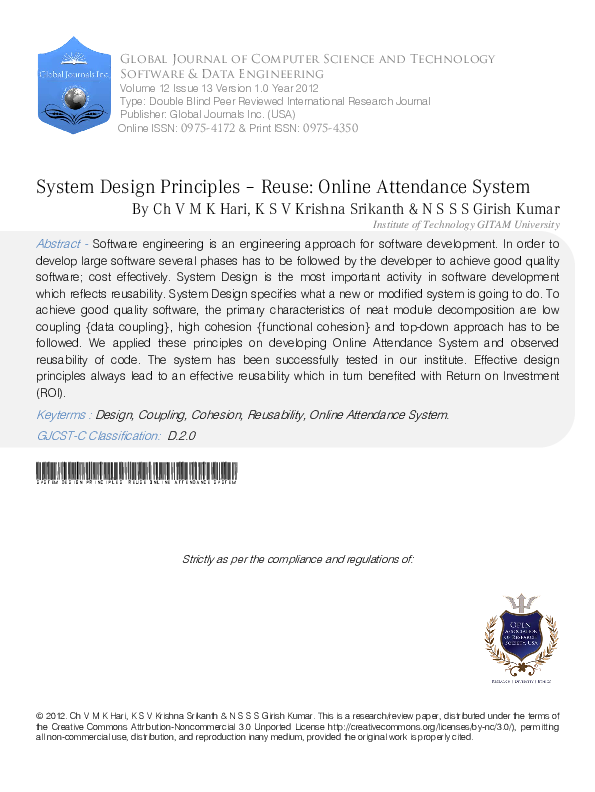 PDF System Design Principles Reuse Online Attendance System K S pdf-system-design-principles-reuse-online-attendance-system-k-s