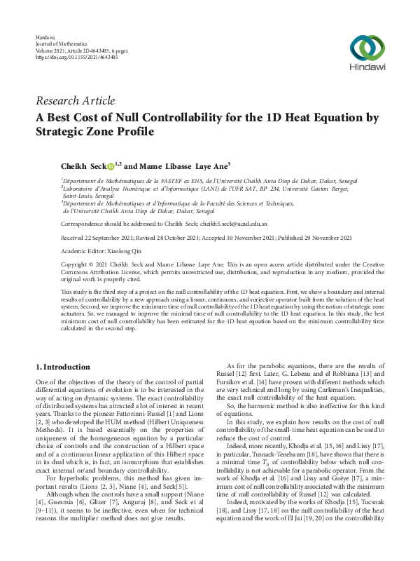 (PDF) A Best Cost of Null Controllability for the 1D Heat Equation by ...