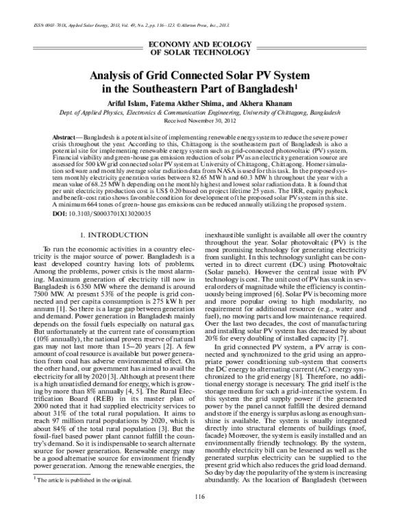 (PDF) Analysis of grid connected solar PV system in the southeastern ...