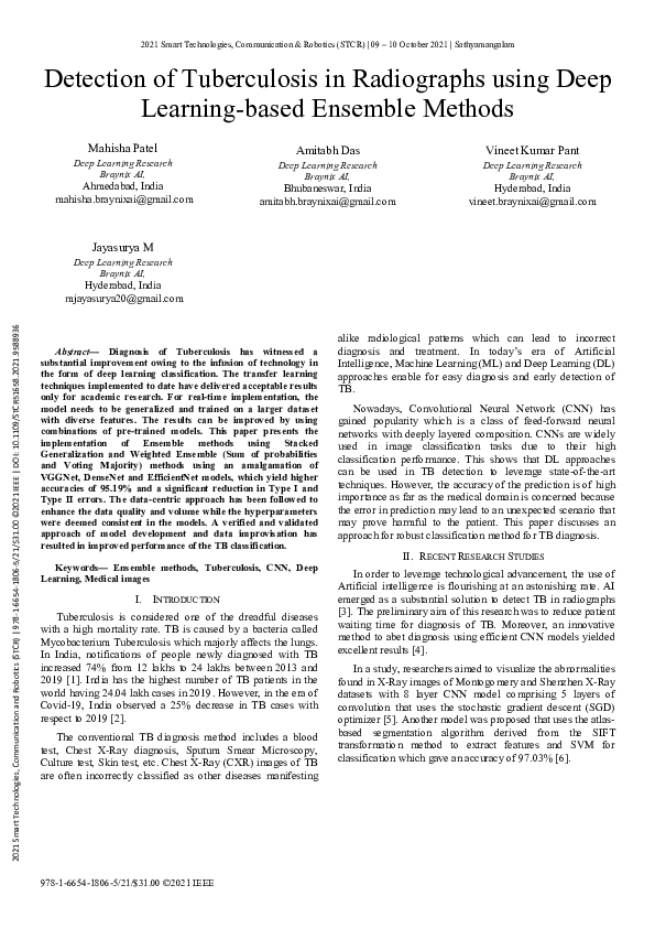 (PDF) Detection of Tuberculosis in Radiographs using Deep Learning ...