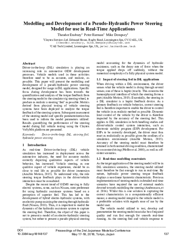 (PDF) Modelling and Development of a Pseudo-Hydraulic Power Steering ...