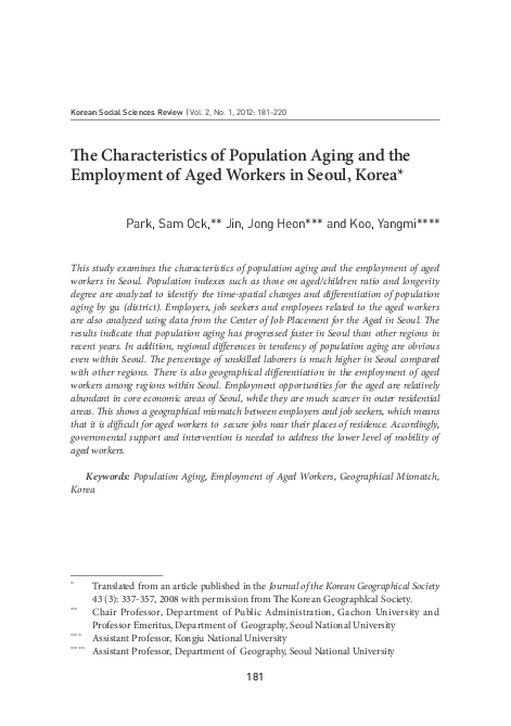 The Characteristics of Population Aging and the Employment of Aged ...