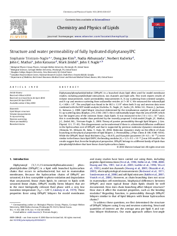 (PDF) Structure and Water Permeability of Fully Hydrated Diphytanoylpc