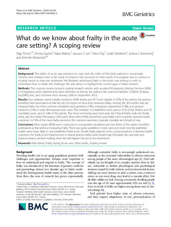 (PDF) What do we know about frailty in the acute care setting? A ...
