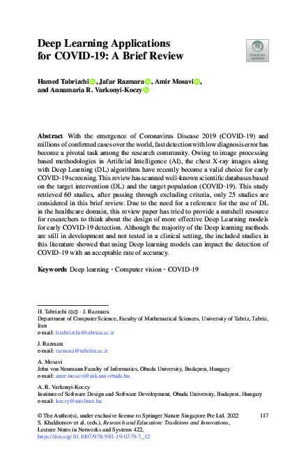 (PDF) Deep Learning Applications for COVID-19: A Brief Review