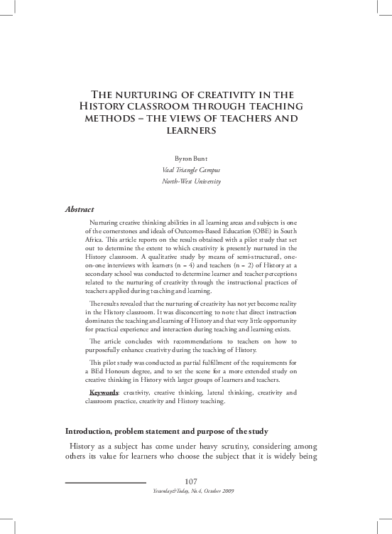 (PDF) The nurturing of creativity in the History classroom through ...