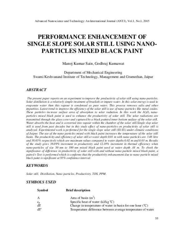 (PDF) Performance Enhancement Of Single Slope Solar Still Using ...