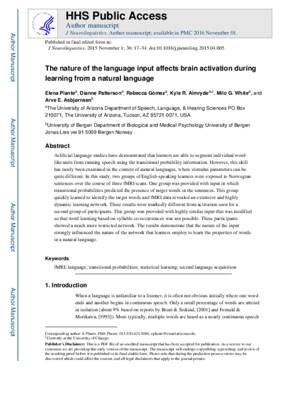 (PDF) The nature of the language input affects brain activation during ...