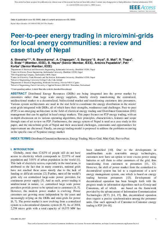 (PDF) Peer-to-peer energy trading in micro/mini-grids for local energy ...