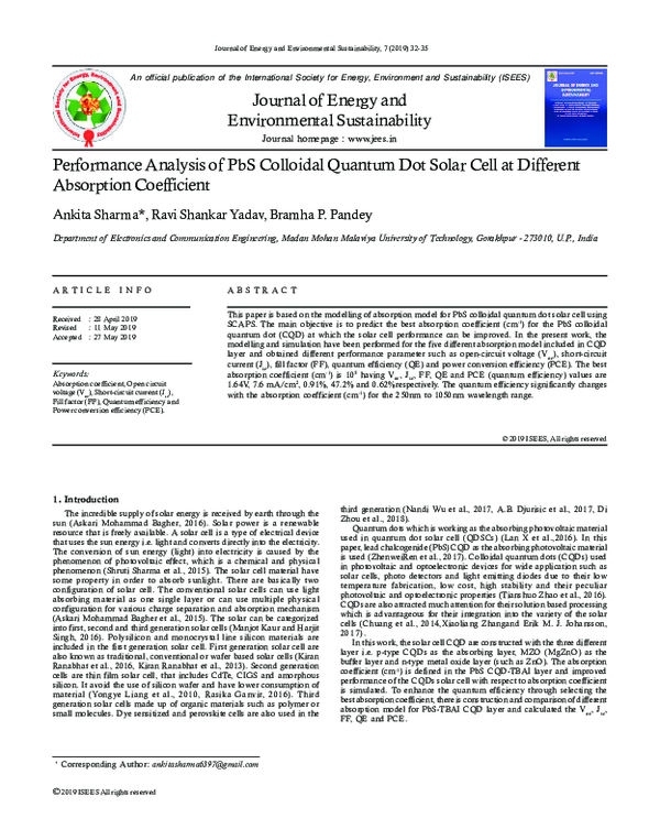 (PDF) Performance Analysis of PbS Colloidal Quantum Dot Solar Cell at ...